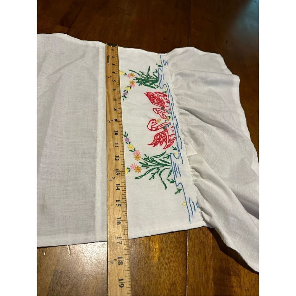Vintage Handmade and Cross Stitched Swans and Floral White Small Window Panels - Picture 8 of 8